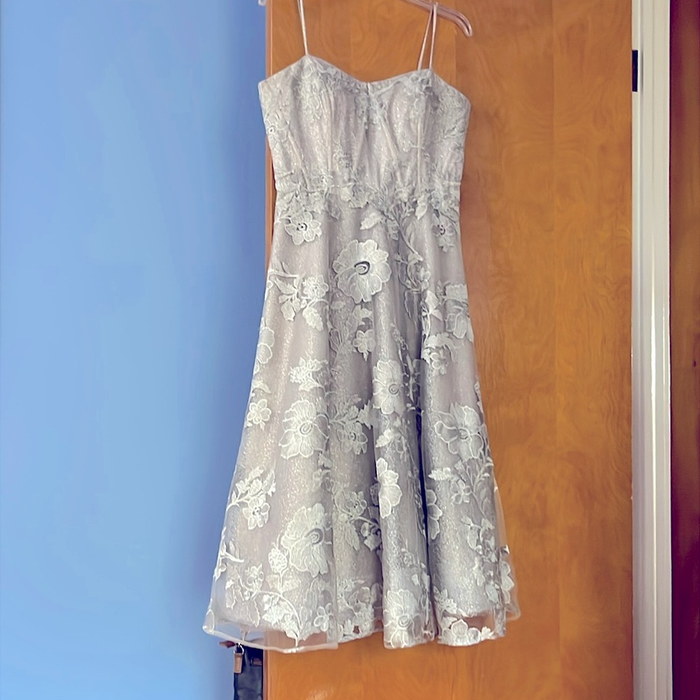 Rickie Freeman for Teri Jon Silver Floral Dress